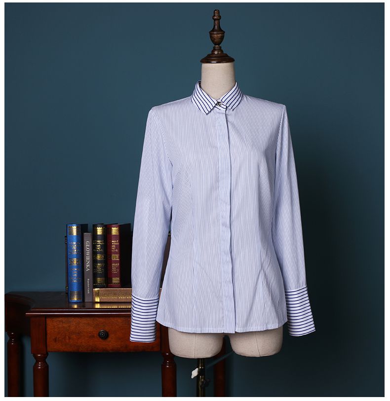 女士藍色條紋商務(wù)襯衫定制