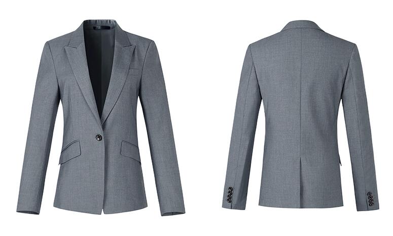 女士灰色一粒扣羊毛面料工服定做款式圖