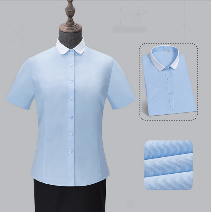 夏季條紋女士短袖襯衫訂制白領款式圖介紹